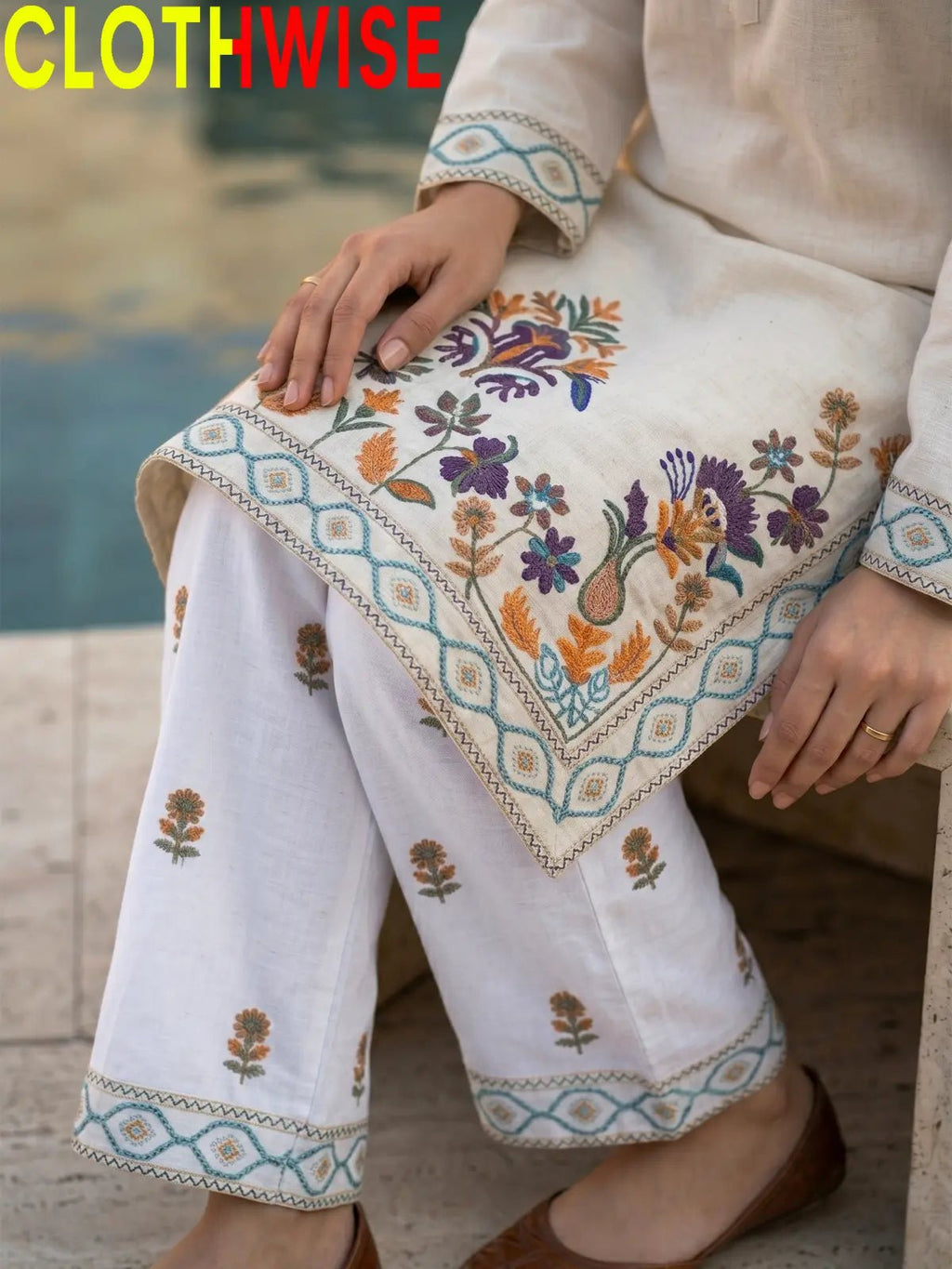 Shajar – Skin 2-Piece Stitched Cotton Suit | Embroidered Top & Bottom with Flapper - Pakistani Women Pret | CLOTHWISE