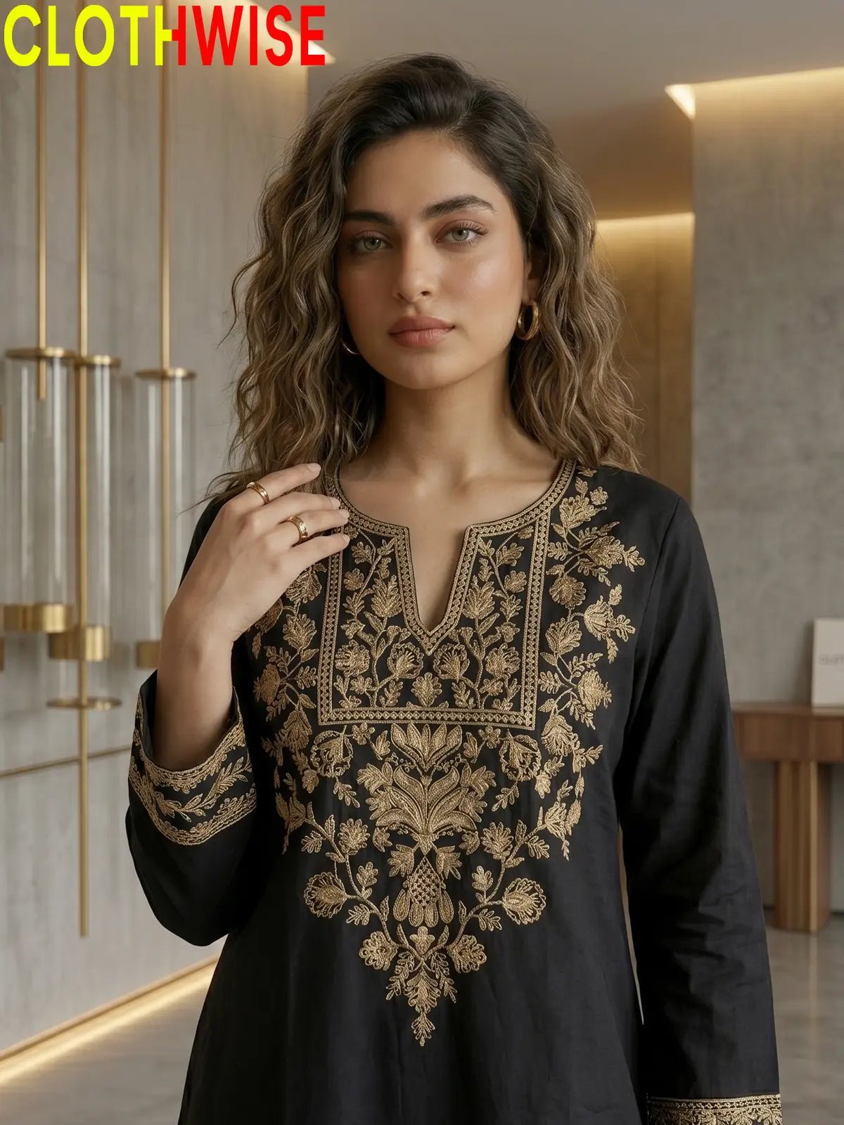 Ebony Embroidered Co-ord Set – Black with Skin Embroidery | 2-Pcs Stitched Lawn Suit - Pakistani Women Pret | CLOTHWISE