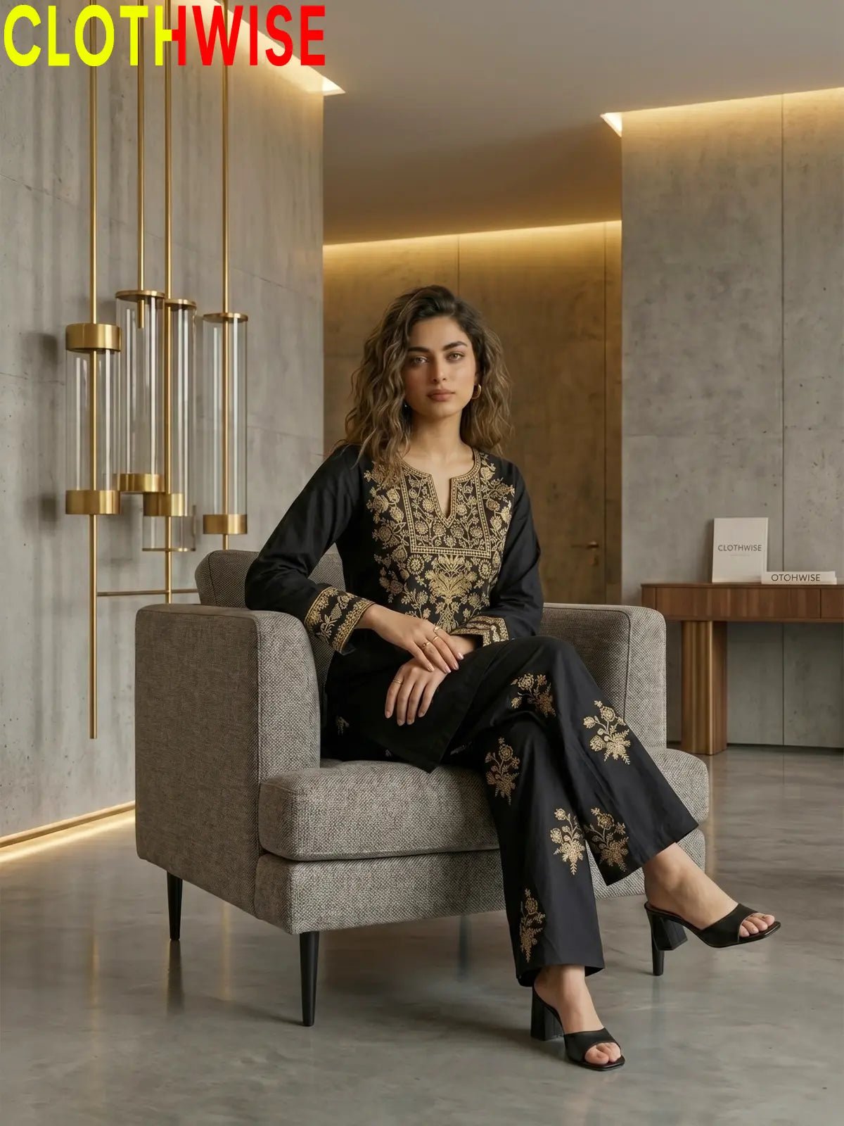Ebony Embroidered Co-ord Set – Black with Skin Embroidery | 2-Pcs Stitched Lawn Suit - Pakistani Women Pret | CLOTHWISE