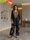 Ebony Embroidered Co-ord Set – Black with Skin Embroidery | 2-Pcs Stitched Lawn Suit - Pakistani Women Pret | CLOTHWISE