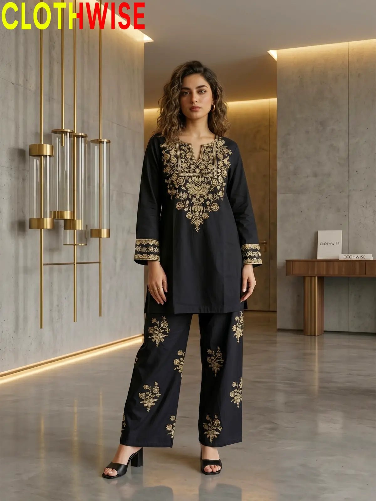 Ebony Embroidered Co-ord Set – Black with Skin Embroidery | 2-Pcs Stitched Lawn Suit - Pakistani Women Pret | CLOTHWISE