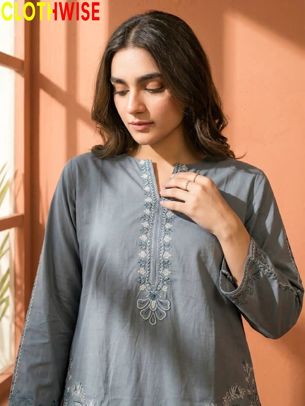 Naqsh Slate Blue Embroidered Co-ord Set | 2-Pcs Stitched Suit - Pakistani Women Pret | CLOTHWISE