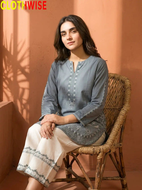 Naqsh Slate Blue Embroidered Co-ord Set | 2-Pcs Stitched Suit - Pakistani Women Pret | CLOTHWISE