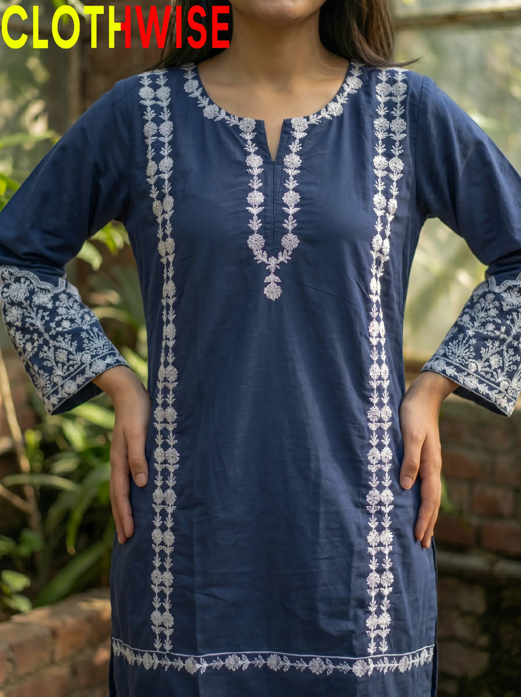 Aina Cotton 2-Piece Embroidered Suit | Slate Blue | Stitched Co-ord Set