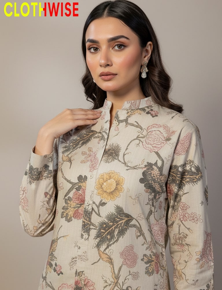 Elanora – Creme Printed Shamois Silk Co-ord Set by Clothwise