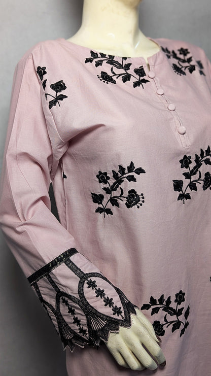 Florielle – 2-Piece Cotton Co-Ord | Delicate Floral Embroidery in a Soft Blush Hue