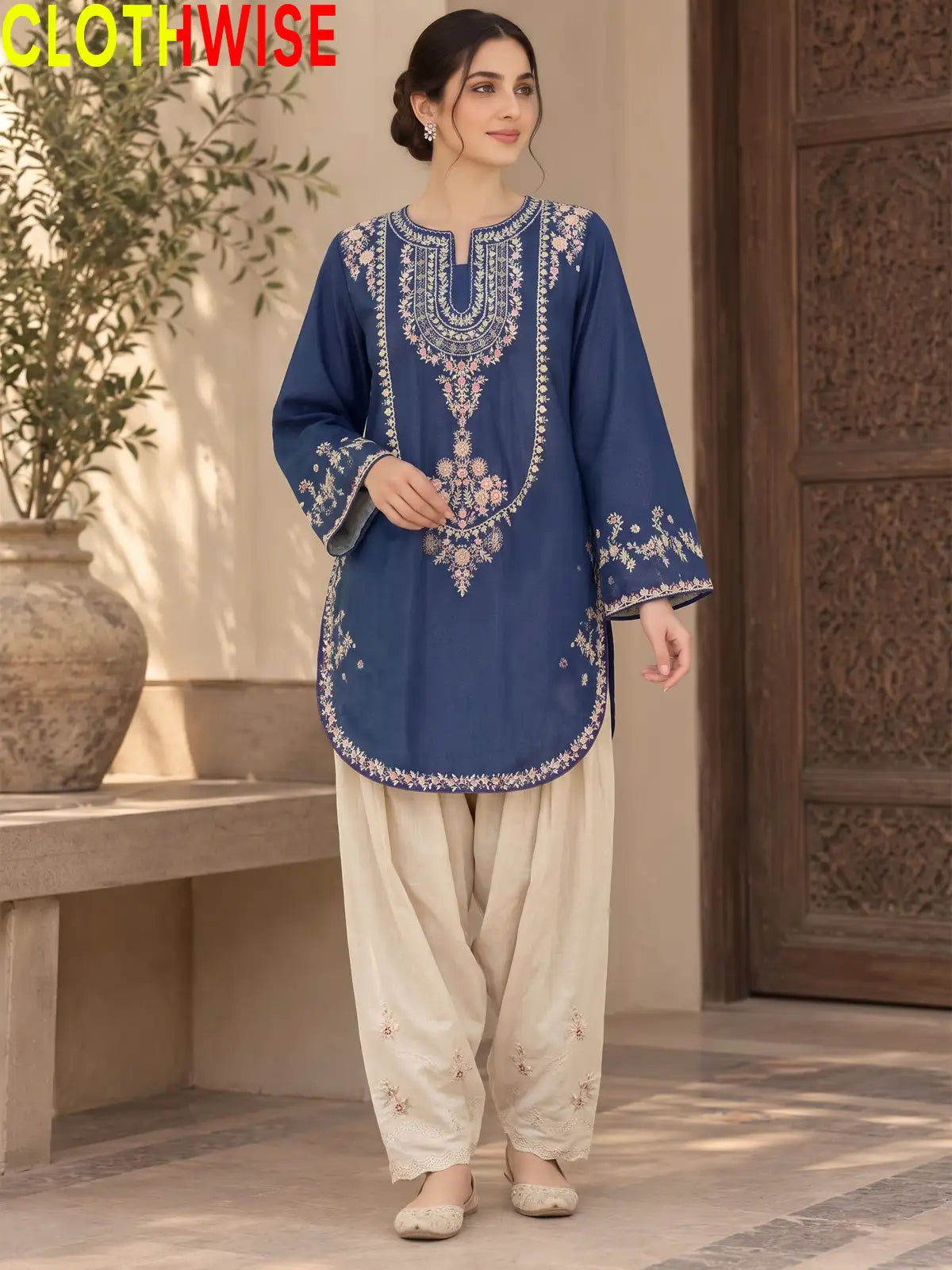 Zeenat - Embroidered Cotton Kurta & Salwar 2-Piece Suit