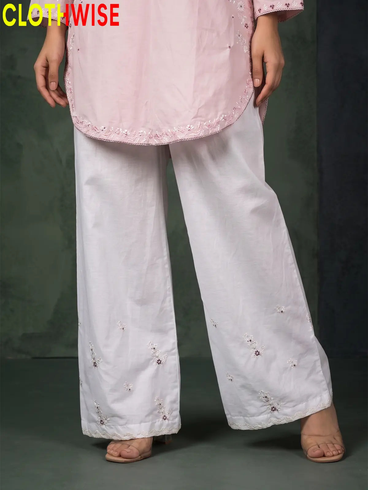 Zeenat Baby Pink sequin embroidered flapper trouser closeup