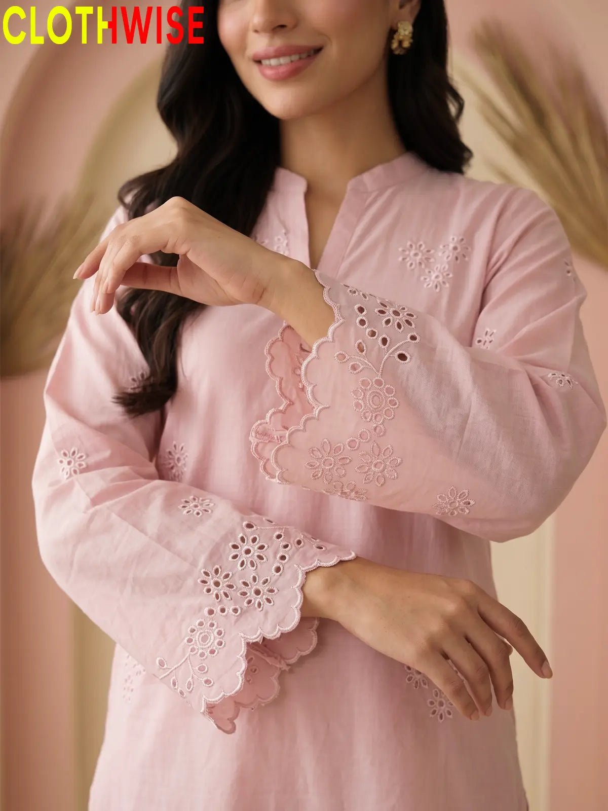 Zimal Baby Pink Cotton Co-ord Set - Chiken Kari Embroidered 2Pc Suit - Pakistani Women Pret | CLOTHWISE