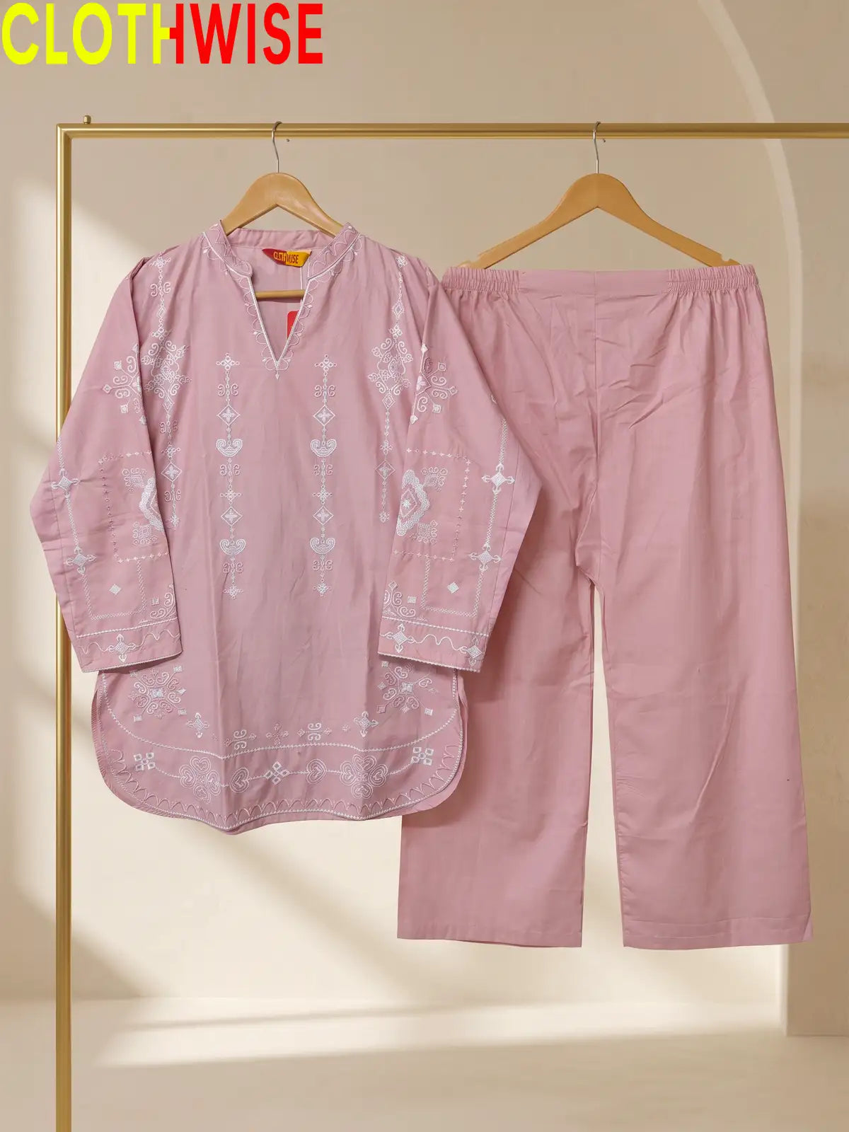 Taana Baana Baby Pink 2-Pc Embroidered Cotton Suit – Hanger Display