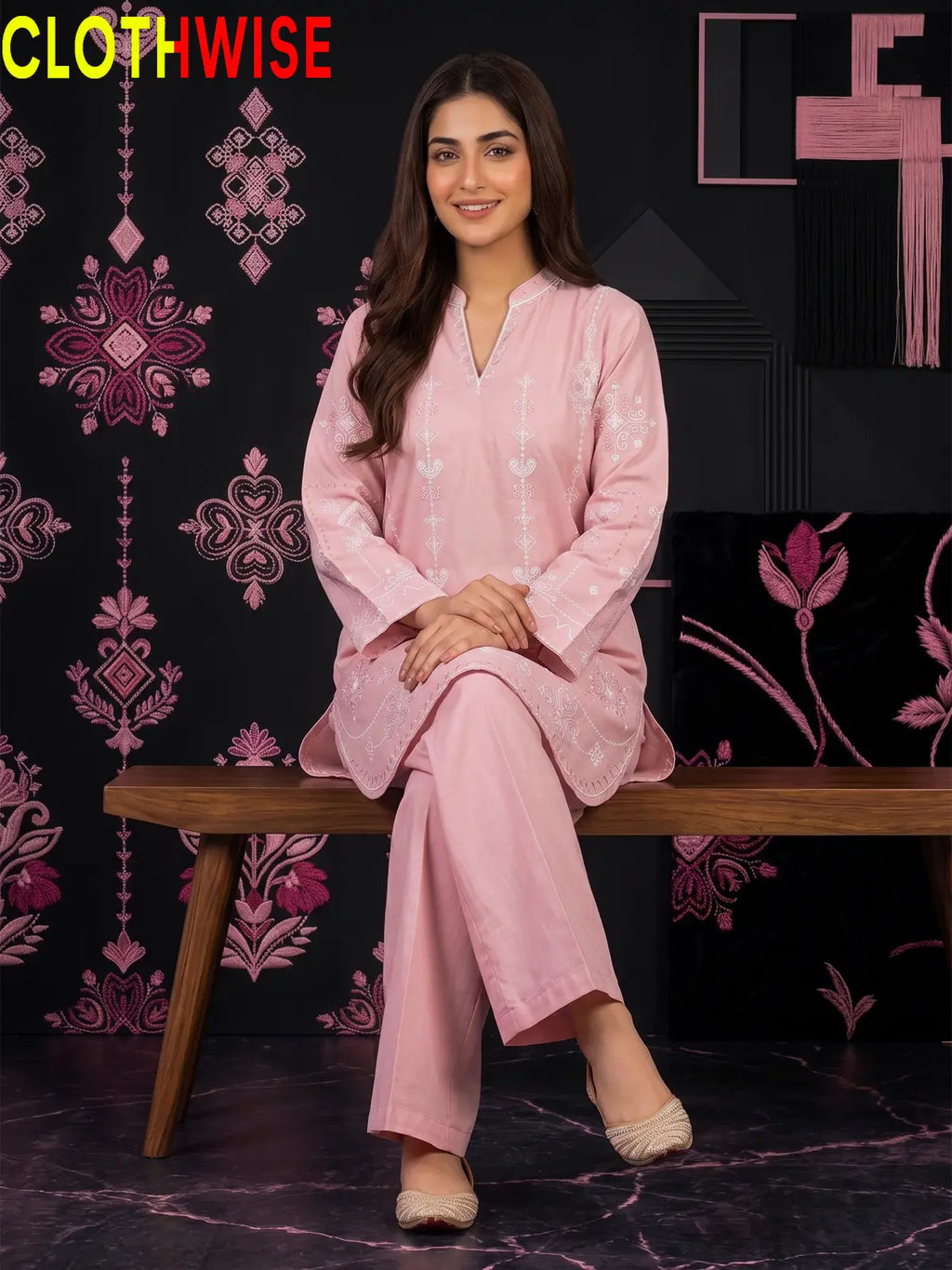 Taana Baana Baby Pink 2-Pc Suit – Sitting View