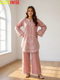 Aarzo embroidered lawn suit baby pink front standing view