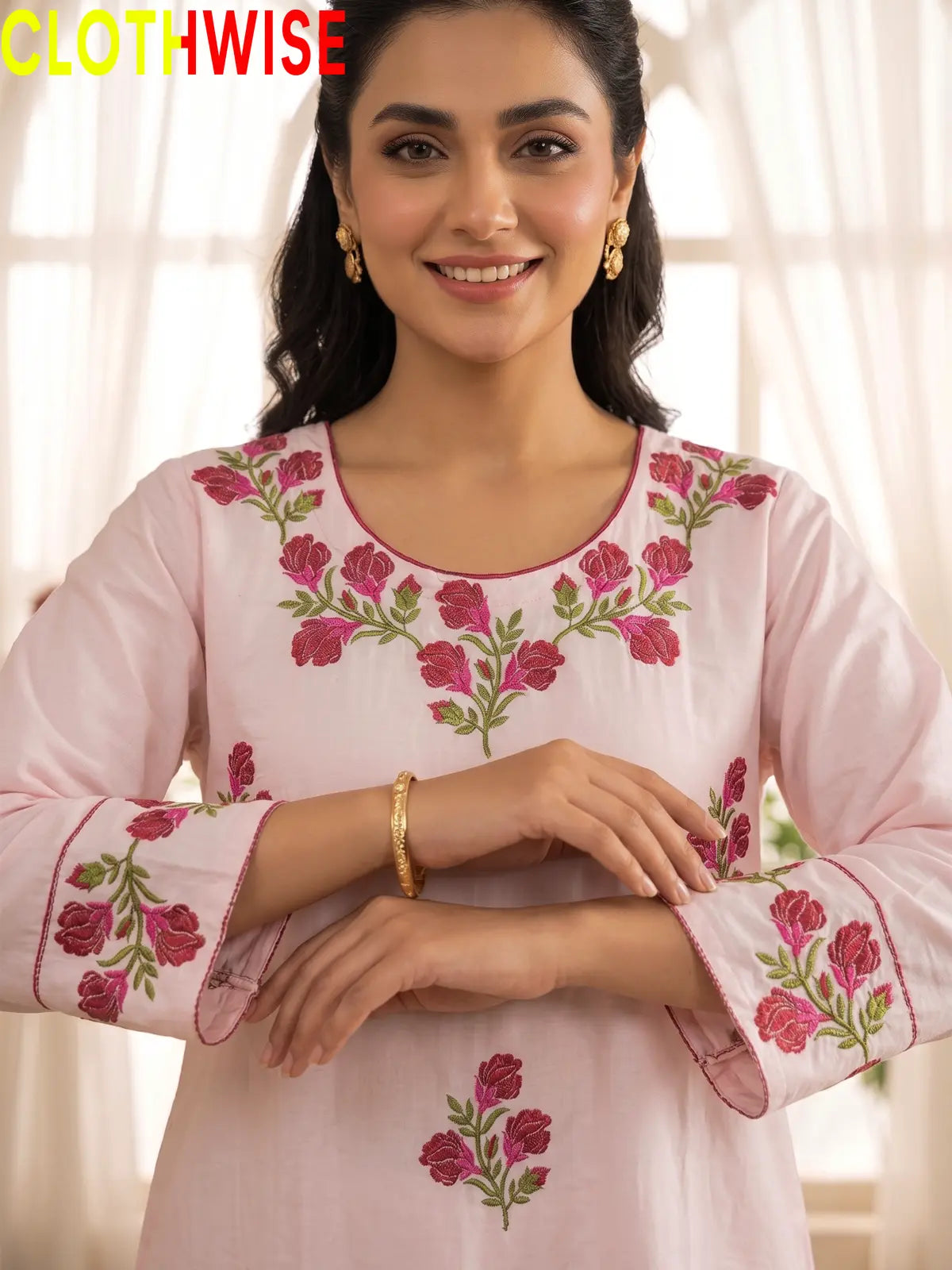 Ghulab Baby Pink Embroidered Cotton 2 Piece Suit for Women
