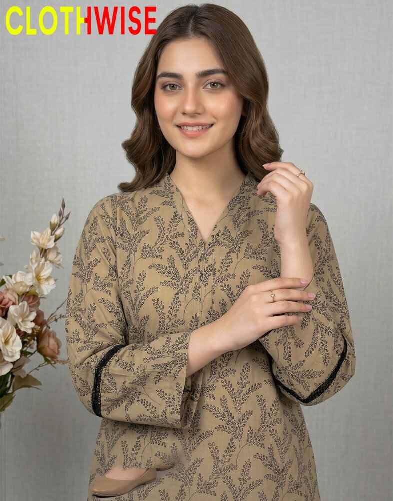 Zayra - Sand Beige Printed 2 Piece Lawn Suit - Pakistani Women Pret | CLOTHWISE