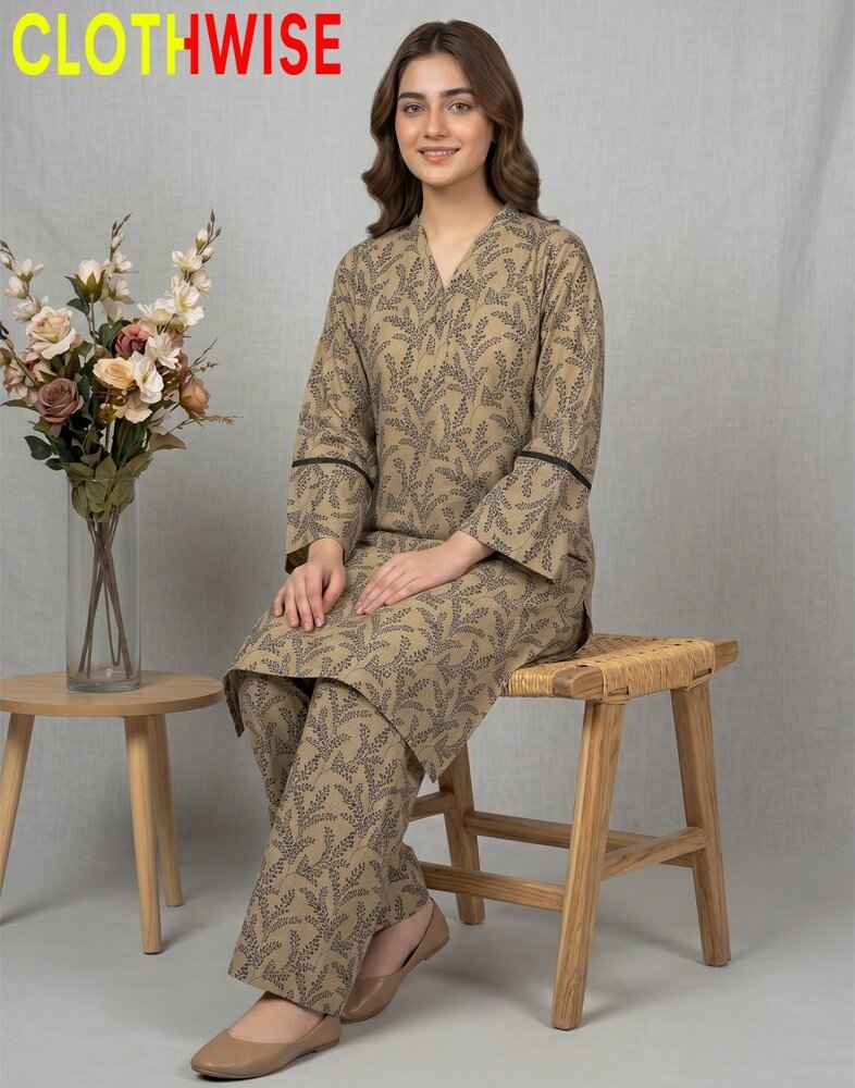 Zayra - Sand Beige Printed 2 Piece Lawn Suit - Pakistani Women Pret | CLOTHWISE