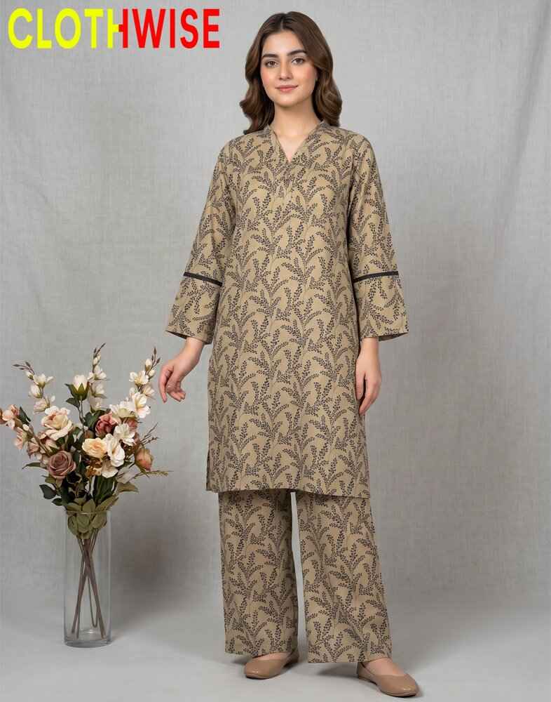 Zayra - Sand Beige Printed 2 Piece Lawn Suit - Pakistani Women Pret | CLOTHWISE
