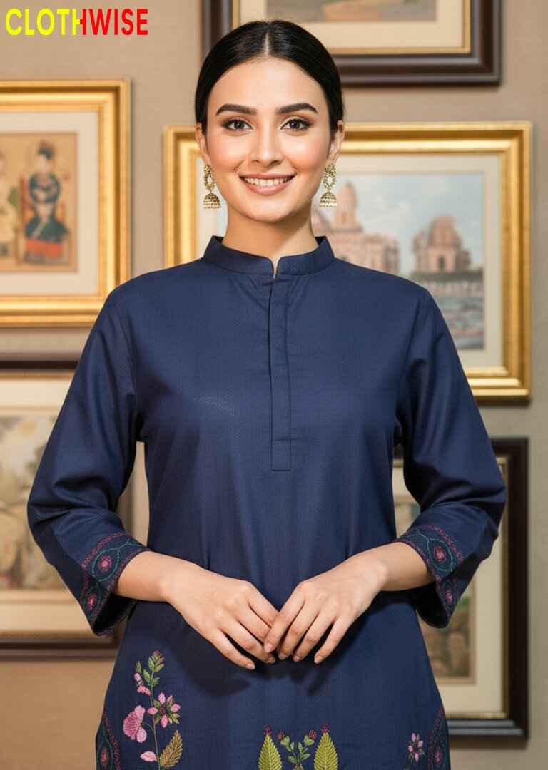 Shajar - Blue Tree Motif Embroidered Cotton 2PC Co-ord Set