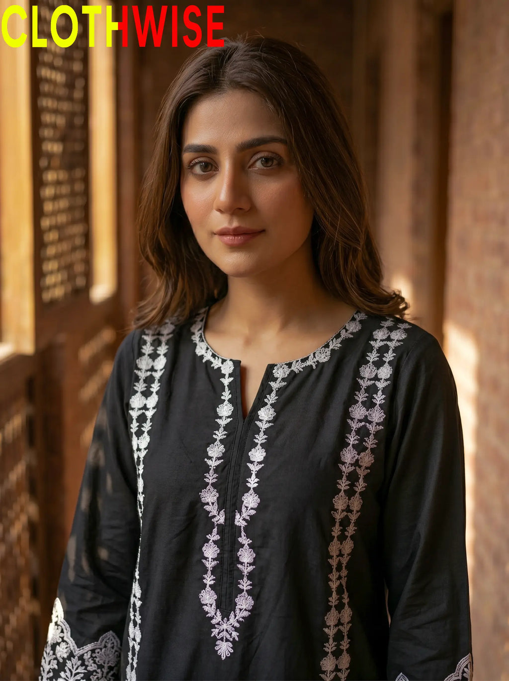 Aina Cotton 2-Piece Embroidered Suit | Black | Stitched Co-ord Set