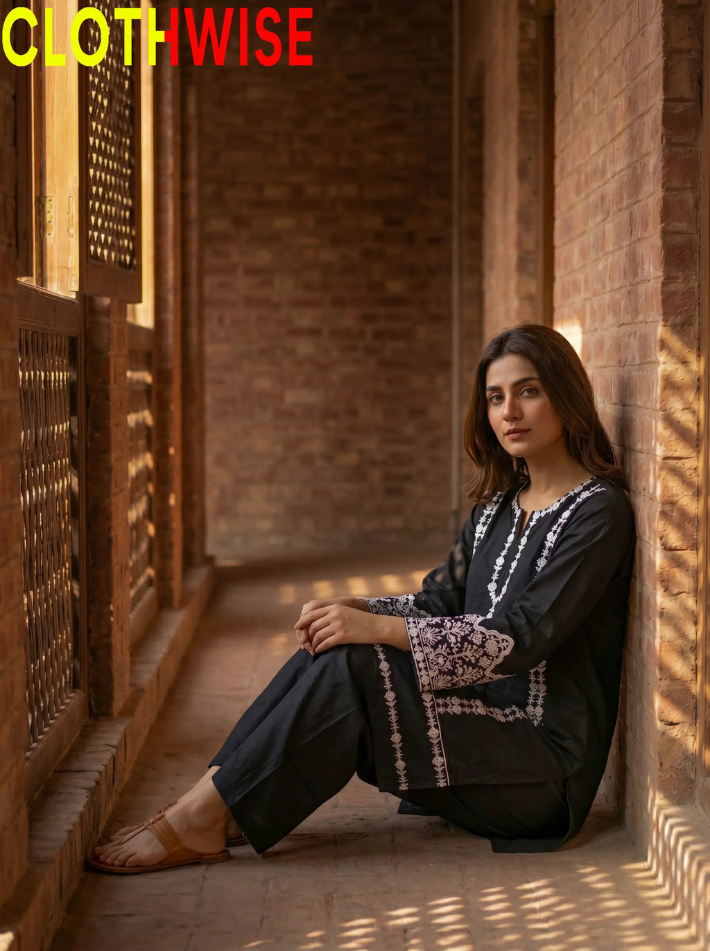 Aina Cotton 2-Piece Embroidered Suit | Black | Stitched Co-ord Set