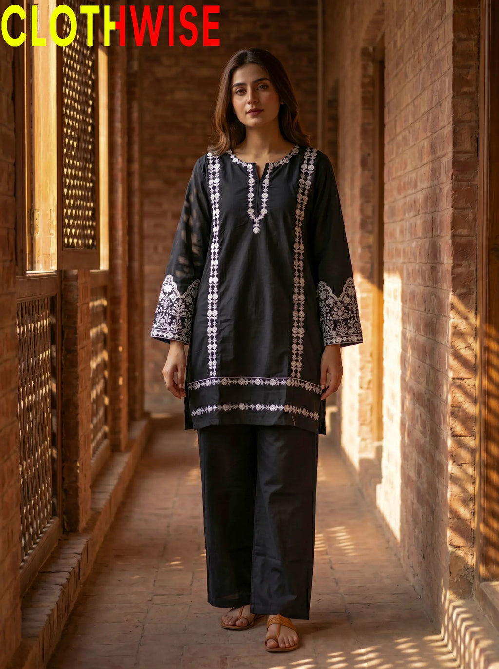 Aina Cotton 2-Piece Embroidered Suit | Black | Stitched Co-ord Set