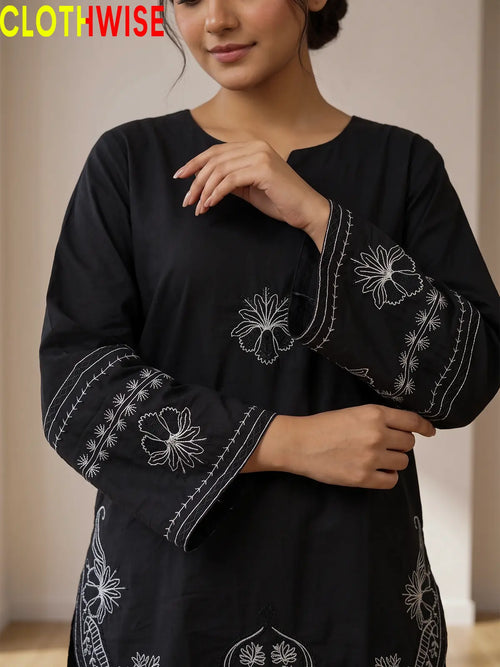 Petal black co-ord set - embroidery closeup detail