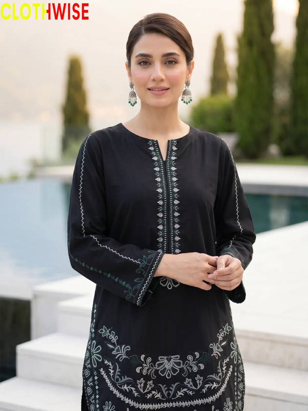 Naqsh Black embroidered 2-piece cotton suit - close up embroidery detail