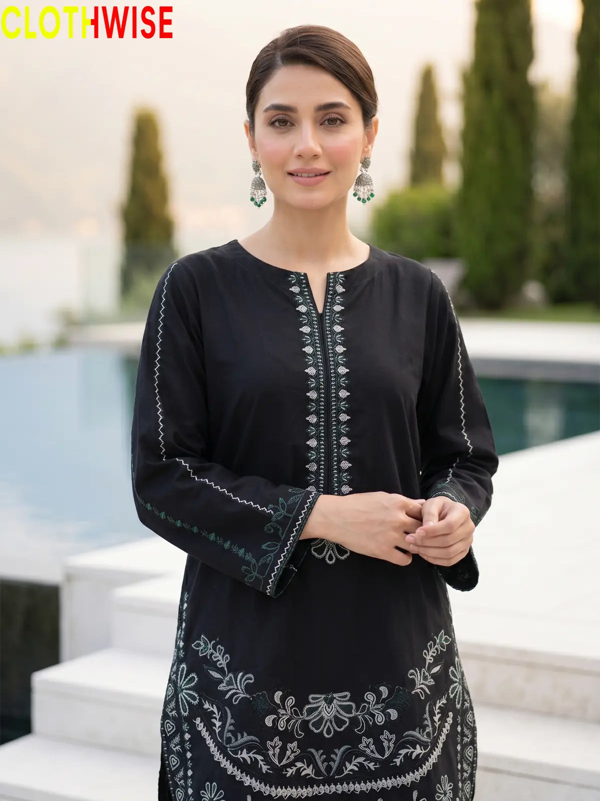 Naqsh Black embroidered 2-piece cotton suit - close up embroidery detail