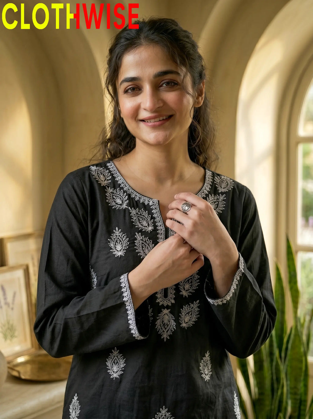 Loom Black Embroidered Cotton Suit - Close-up Embroidery Detail | Clothwise