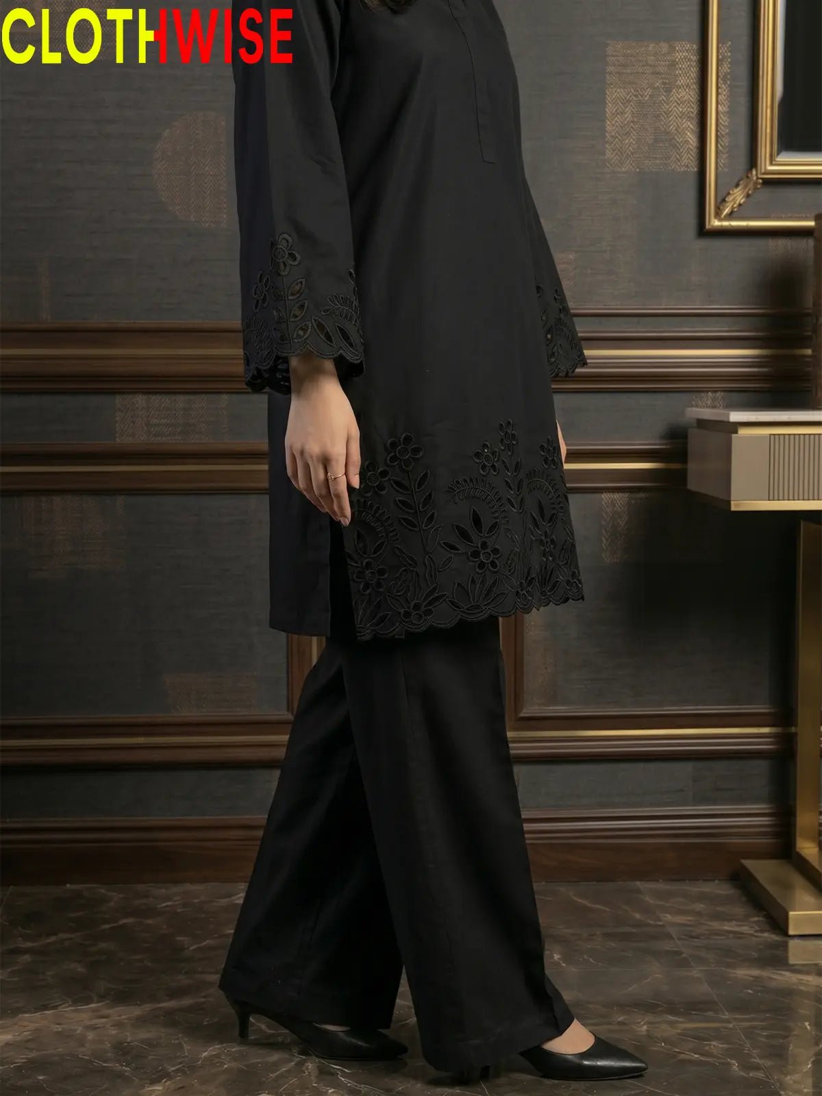 Flora Reign Black - 2 Pc Embroidered Cotton Co-ord Suit - Pakistani Women Pret | CLOTHWISE
