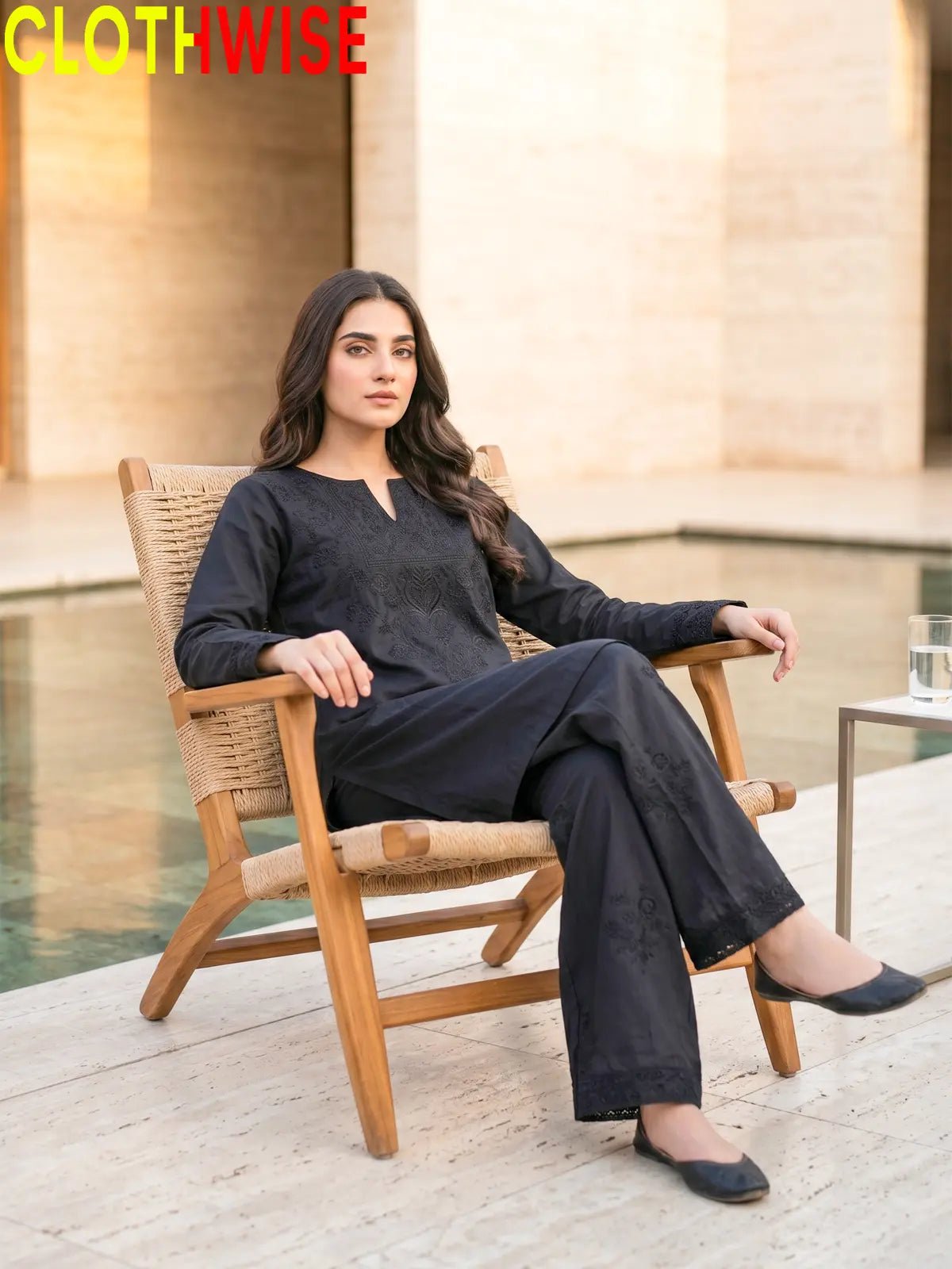 Ebony Embroidered Co-ord Set – Black on Black | 2-Pcs Stitched Lawn Suit - Pakistani Women Pret | CLOTHWISE