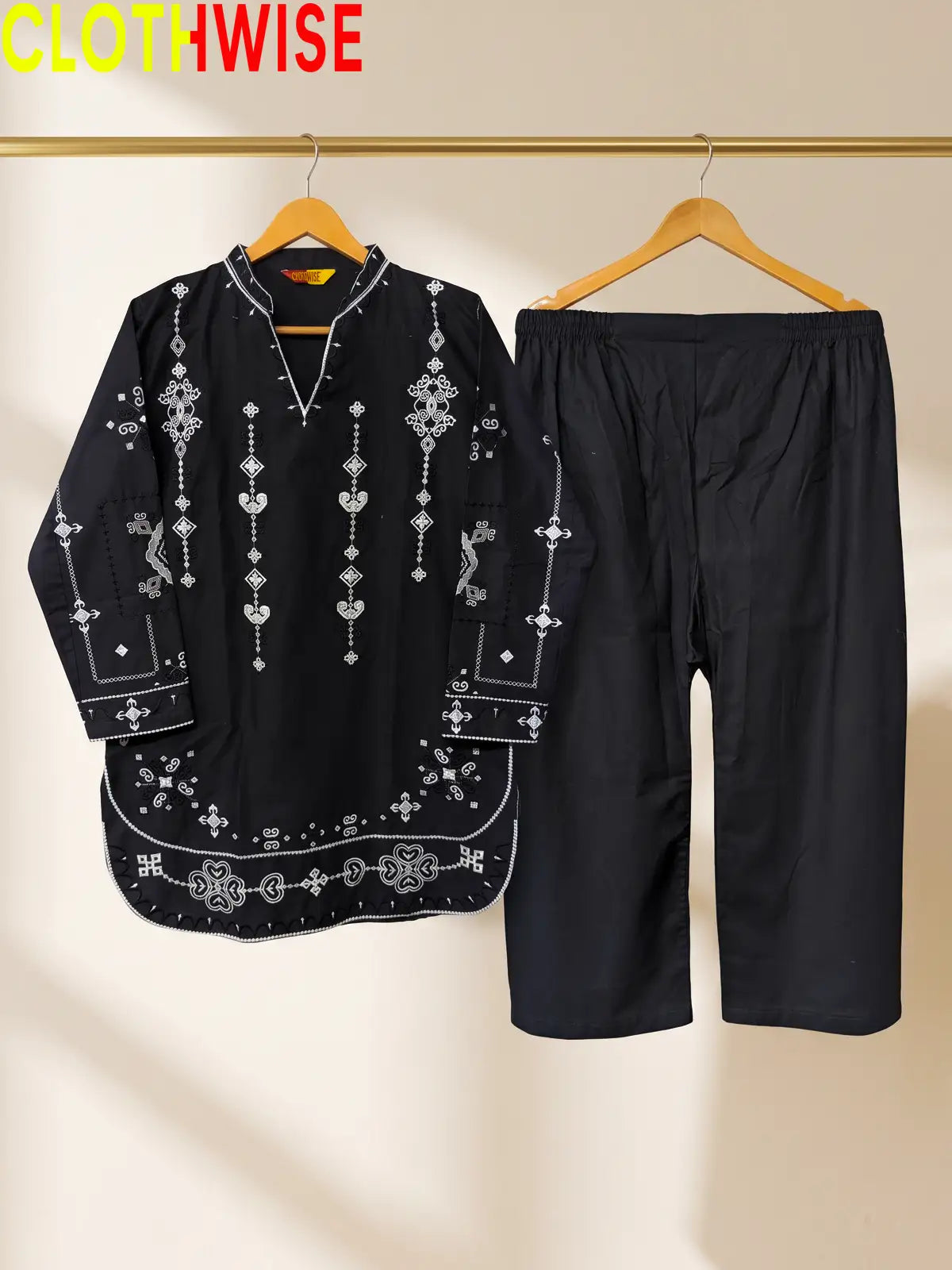 Taana Baana Black 2-Pc Embroidered Cotton Suit – Hanger Display