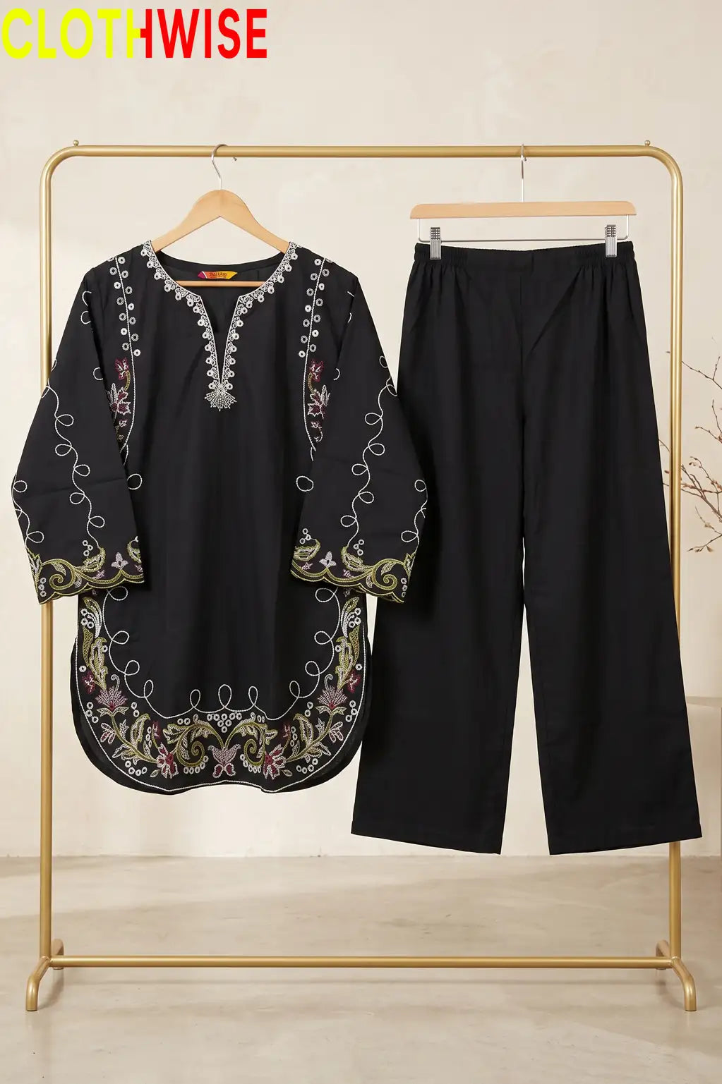 Zarnish Black 2-piece embroidered suit - on hanger