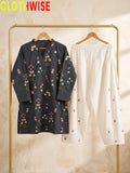 Nargiz embroidered 2-piece cotton suit in Black - hanger front view