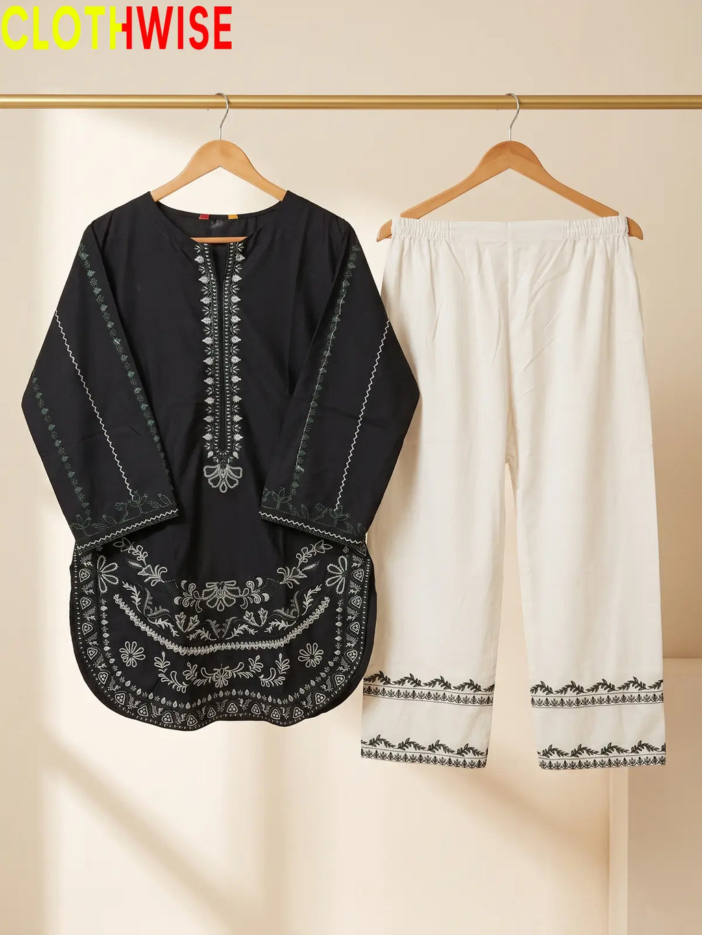 Naqsh Black embroidered 2-piece cotton suit - on hanger