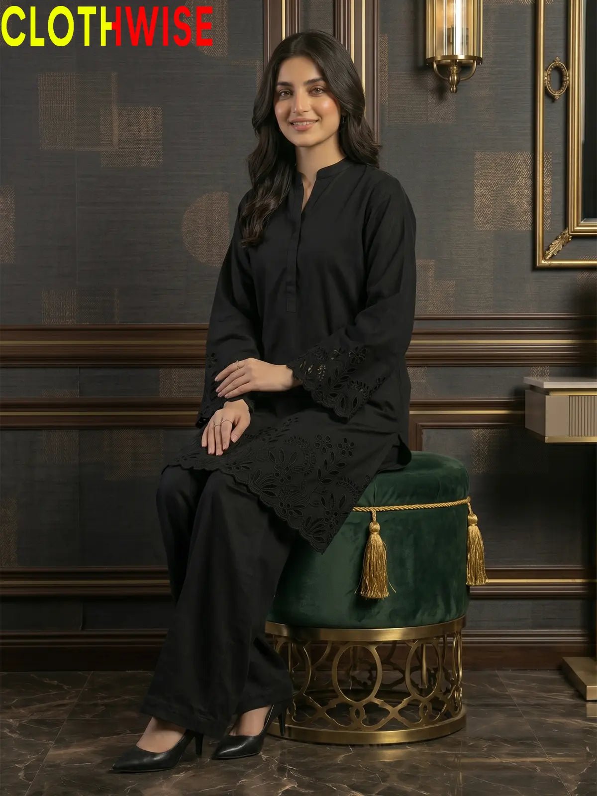 Flora Reign Black - 2 Pc Embroidered Cotton Co-ord Suit - Pakistani Women Pret | CLOTHWISE