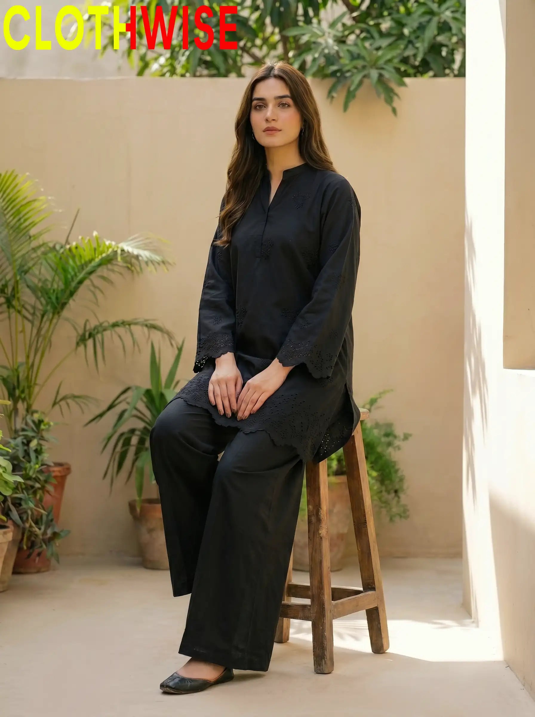 Zimal Black Cotton Co-ord Set - Chiken Kari Embroidered 2Pc Suit - Pakistani Women Pret | CLOTHWISE