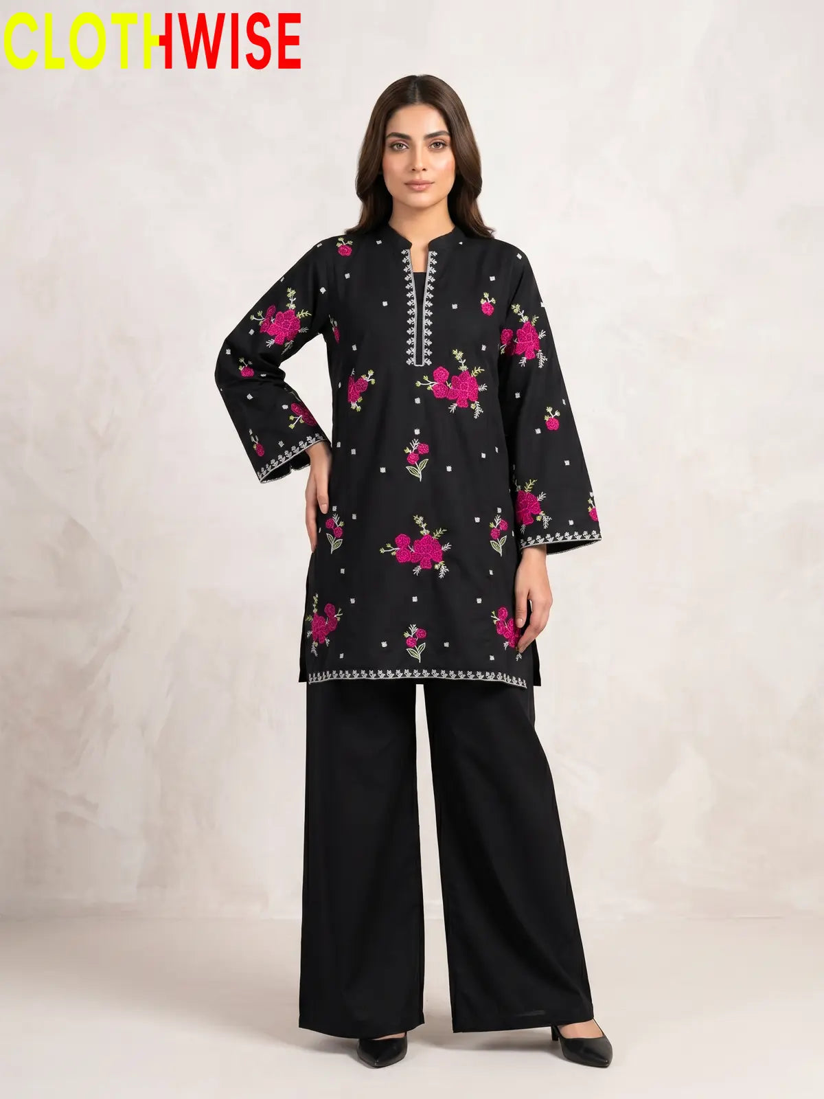 Marias Black embroidered co-ord set - standing - CLOTHWISE