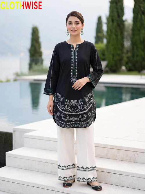 Naqsh Black embroidered 2-piece cotton suit - standing view