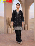 Black Cross Stitch embroidered cotton suit standing view – CLOTHWISE