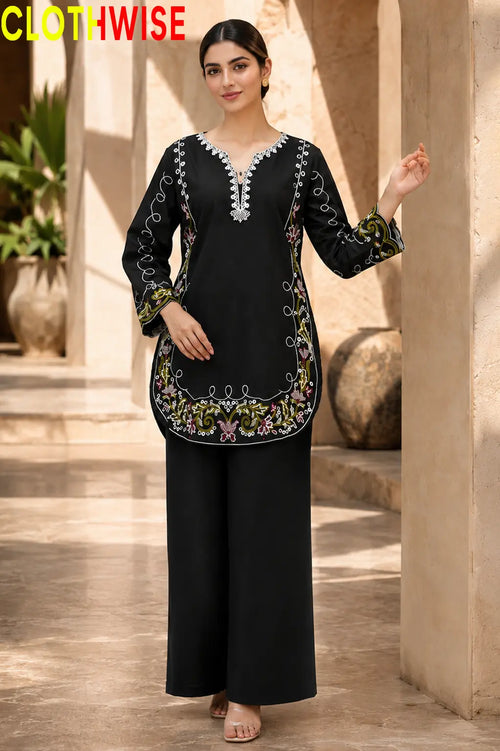 Zarnish Black 2-piece embroidered suit - front standing view