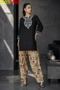 Ishq Black Embroidered Cotton Suit – Standing View