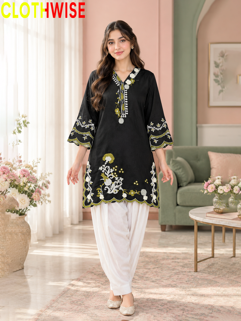 Amaltas – Embroidered Kurti with Shalwar | Women's 2 Piece Suit | Clothwise