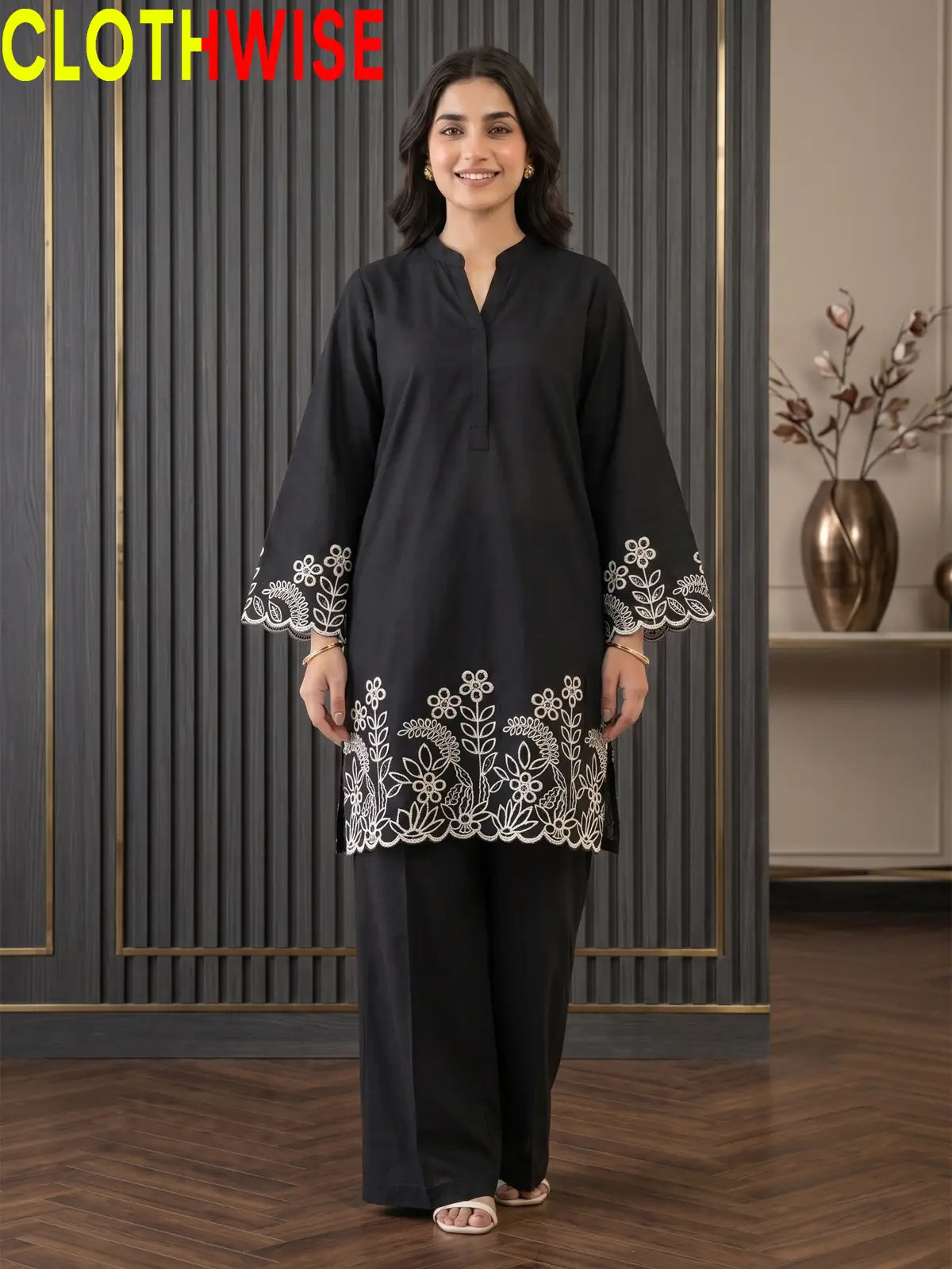Flora Reign Black - 2 Pc White Embroidered Cotton Co-ord Suit