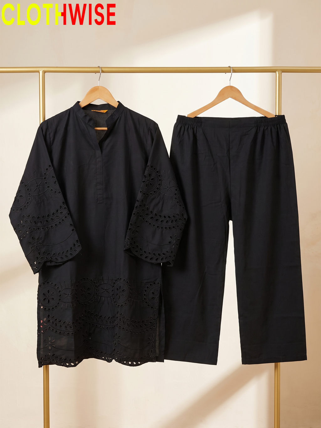 CottonCut Schiffli Embroidered Cotton 2-Piece Suit | Eyelet Kurta with Flapper