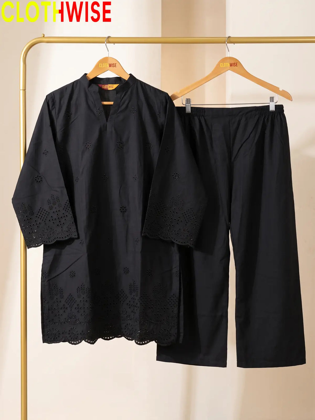 Hijr ChikanKari Eyelet Embroidered Scallop Hem 2 Piece Cotton Suit