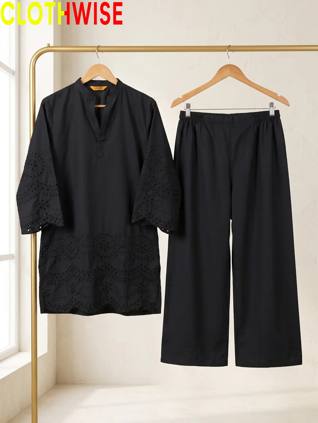 CottonCut Schiffli Embroidered Cotton 2-Piece Suit | Eyelet Kurta with Flapper