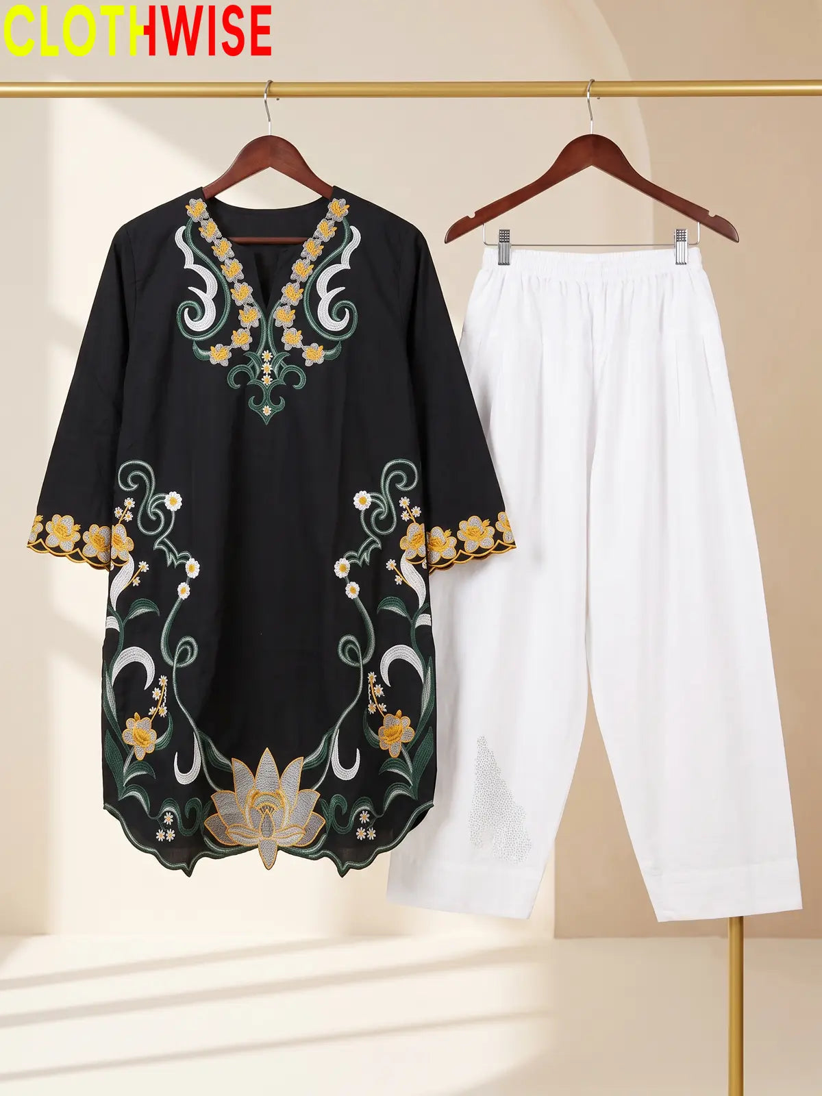 Lotus Embroidered 2 Piece Suit | Cut-Work Kurti with Shalwar for Women