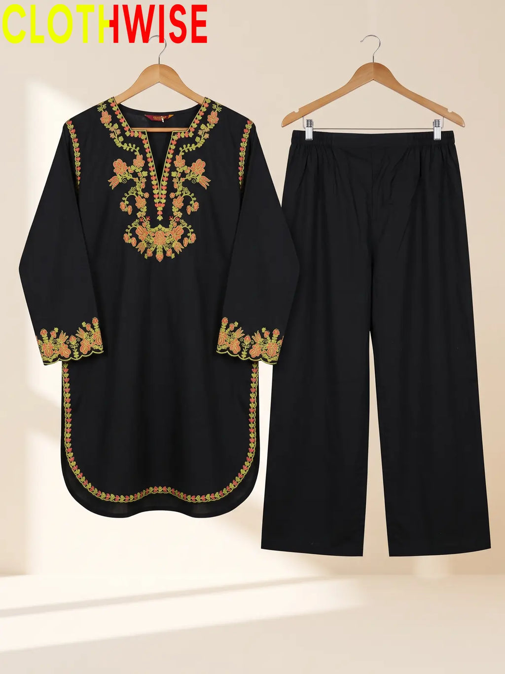 Banafsha 2 Piece Embroidered Co-ord Set | Women's Stitched Cotton Kurta & Flapper