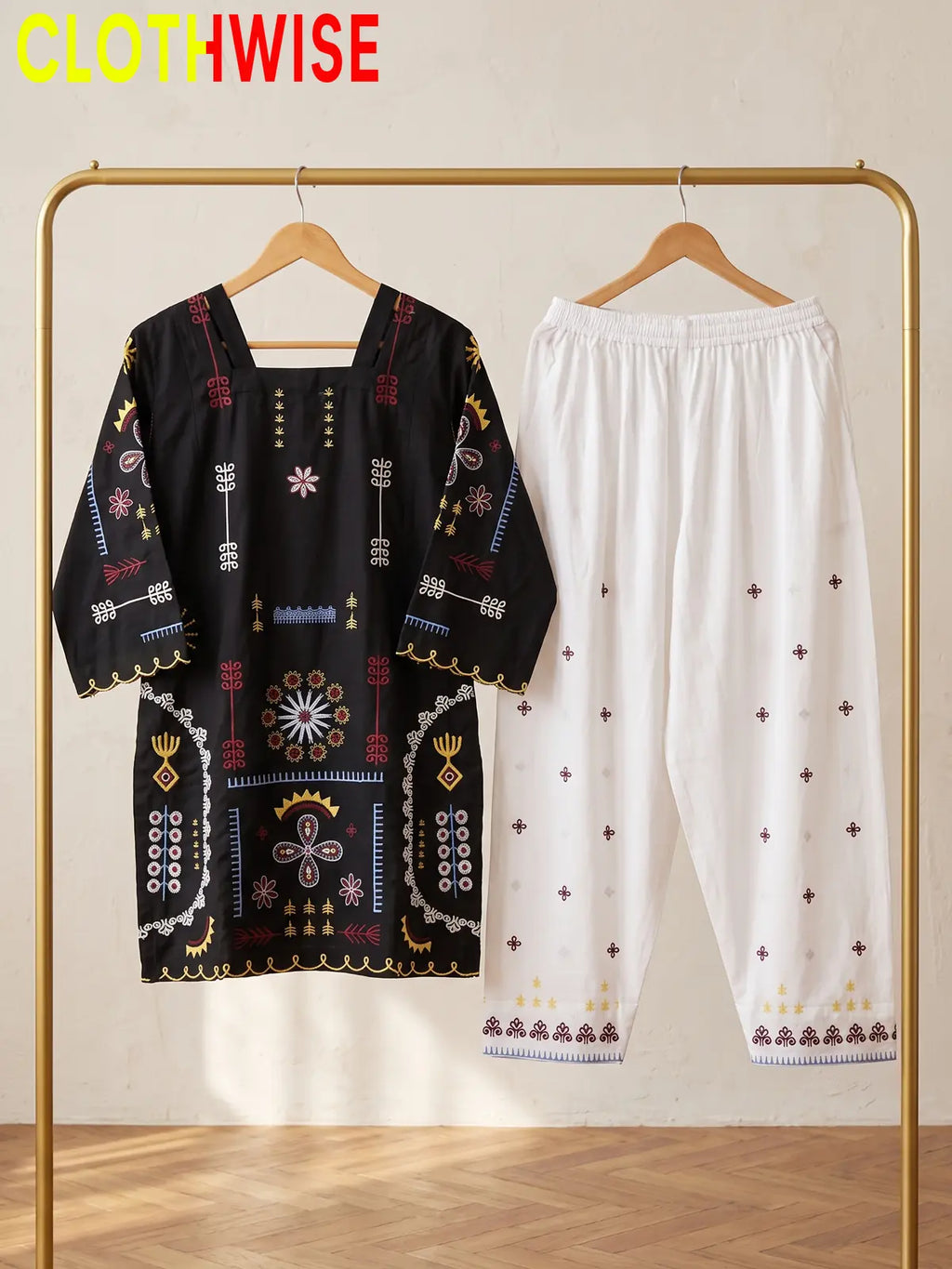 Tehzeeb | Embroidered 2-Piece Kurta Shalwar Set | Square Neck, Scalloped Hem