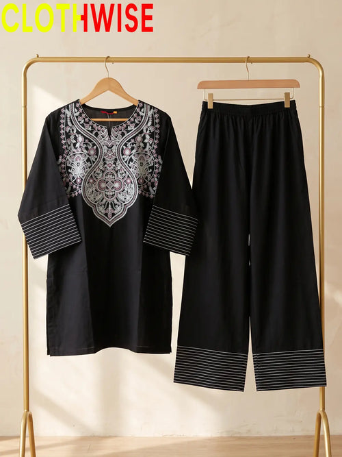Nisa Embroidered Cotton Co-ord Set for Women | Clothwise